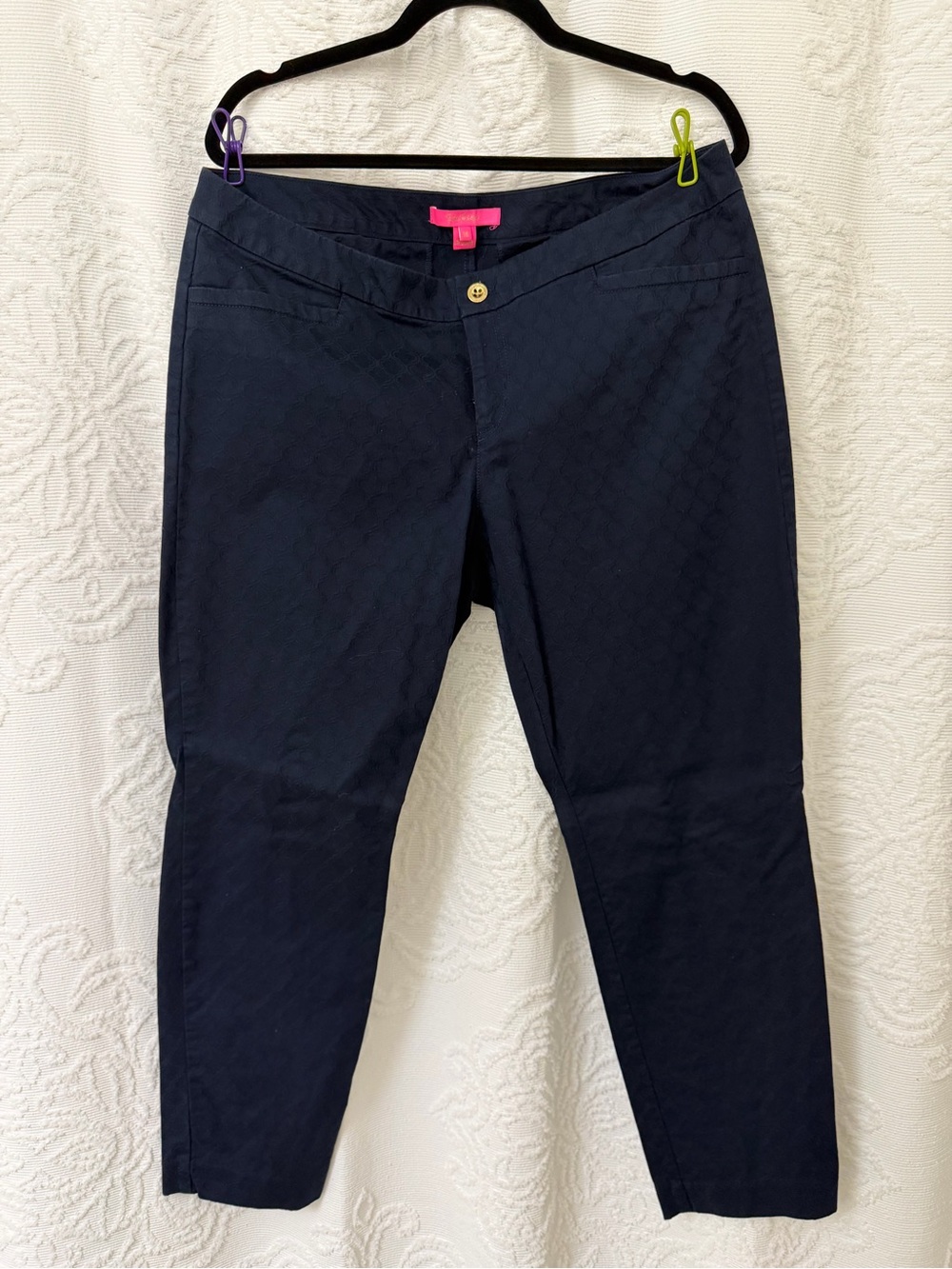 Lilly Pulitzer Kelly Textured Navy Pants with Gold Logo Button